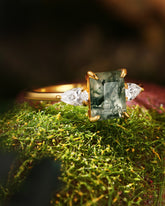 CHLOE Emerald Cut Moss Agate Engagement Ring Three Stones Ring